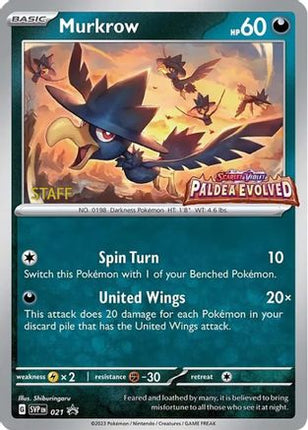 Murkrow - 021 (Prerelease) [Staff] - 21/null [SV: Scarlet & Violet Promo Cards] Holofoil
