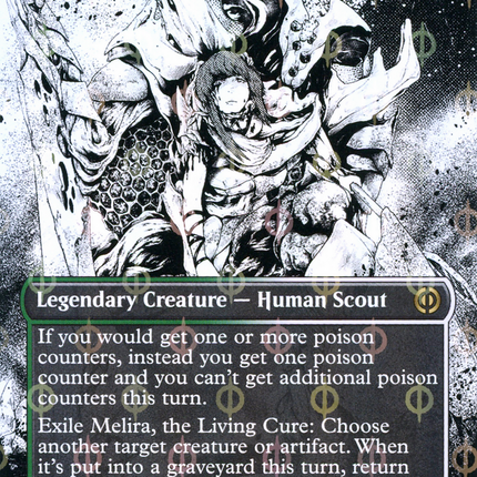 Melira, the Living Cure (Showcase) (Borderless) [Phyrexia: All Will Be One] Step-and-Compleat Foil