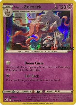 Hisuian Zoroark - 076/196 (EB Games Exclusive) [Miscellaneous Cards & Products] Holofoil