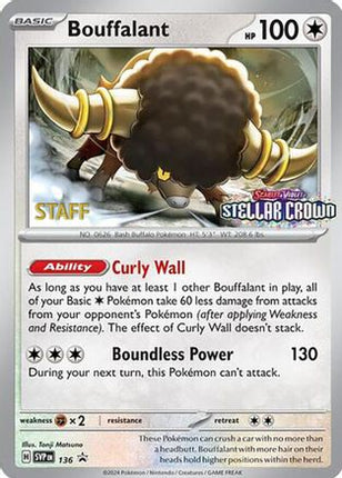 Bouffalant - 136 (Prerelease) [Staff] - 136/null [SV: Scarlet & Violet Promo Cards] Reverse Holofoil