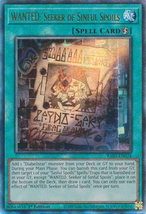 WANTED: Seeker of Sinful Spoils  [RA03-EN074] Ultimate Rare 1st Edition