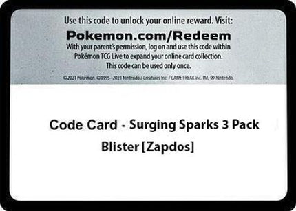 Code Card - Surging Sparks 3 Pack Blister [Zapdos] - null/191 [SV08: Surging Sparks]