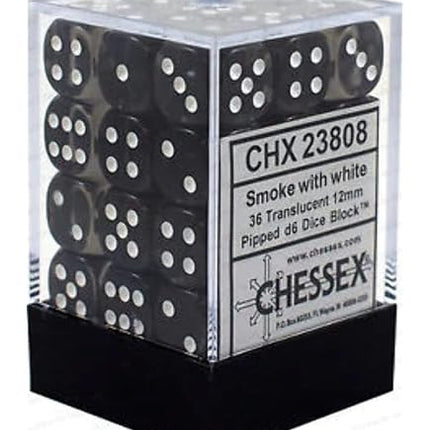 Smoke/White Translucent 12mm d6 Dice Block (36 dice)