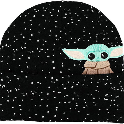 Grogu Peekaboo Embroidered Jacquard Beanie Black