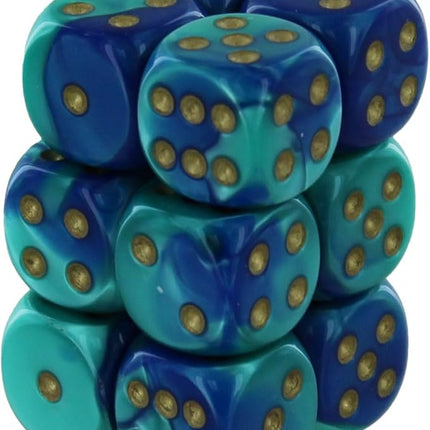 Gemini Blue - Teal/Gold 16mm d6 Dice Block