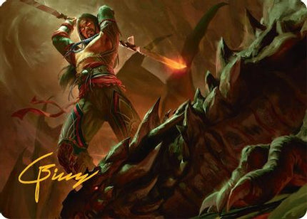 Sarkhan's Resolve Art Card (18/54) (Gold-Stamped Signature) [Art Series: Tarkir: Dragonstorm]