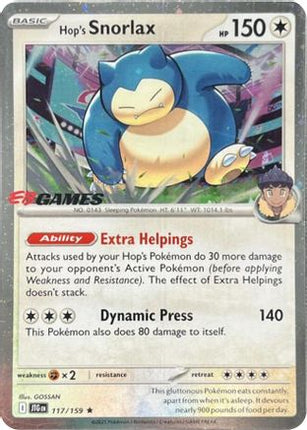 Hop's Snorlax - 117/159 (EB Games) (Cosmos Holo) [Miscellaneous Cards & Products] Holofoil