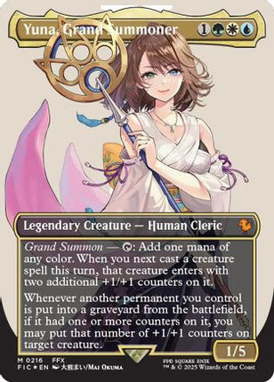 Yuna, Grand Summoner (Borderless) (Surge Foil) [Commander: FINAL FANTASY] Foil