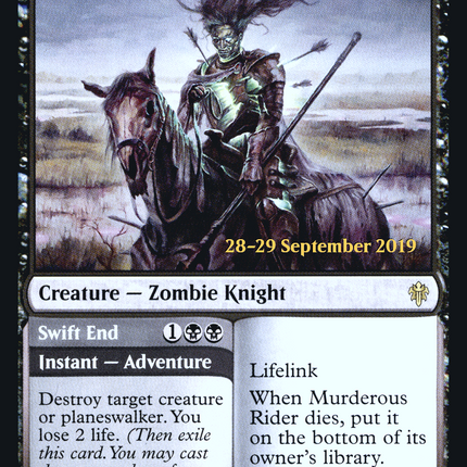 Murderous Rider // Swift End [Throne of Eldraine Promos] Prerelease Foil