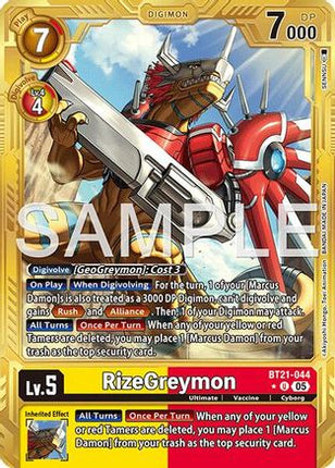 RizeGreymon - BT21-044 (Gold Border) [BT21-044] [Advanced Booster Digimon Generation] Foil