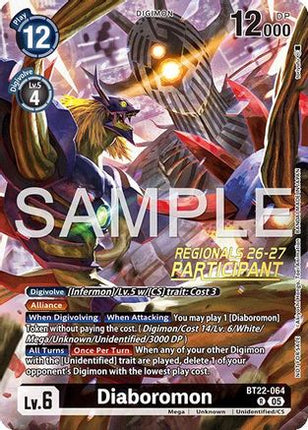 Diaboromon (Regionals 26-27 Season 1 Participant) [BT22-064] [Cyber Eden] Foil