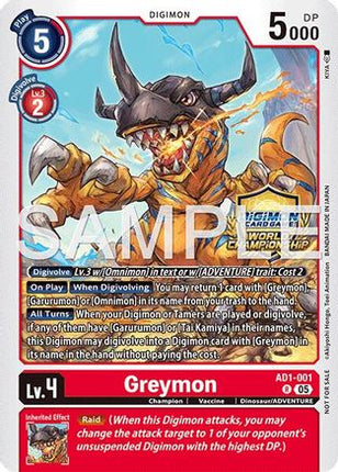Greymon - AD1-001 (World Championship 26–27 Regionals Season 1) [AD1-001] [Advanced Booster Digimon Generation] Foil