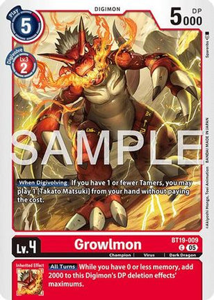 Growlmon - BT19-009 (Reprint) [BT19-009] [Advanced Booster Digimon Generation] Foil
