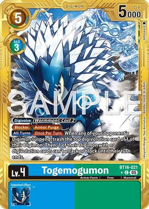 Togemogumon (Gold Border) [BT16-021] [Advanced Booster Digimon Generation] Foil