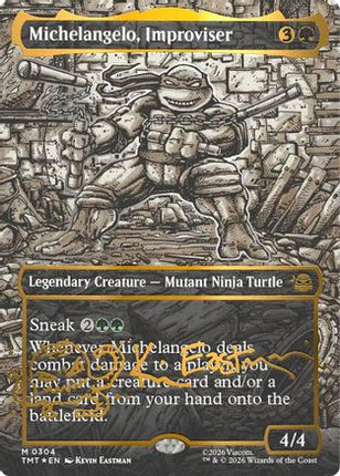 Michelangelo, Improviser (Borderless) (Gold-Stamped Signature) [Teenage Mutant Ninja Turtles] Foil