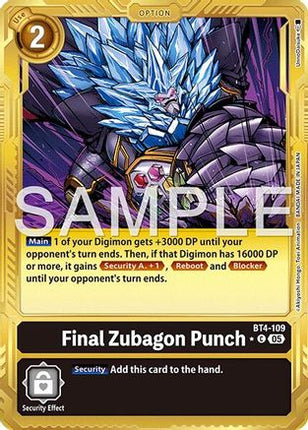Final Zubagon Punch (Gold Border) [BT4-109] [Advanced Booster Digimon Generation] Foil