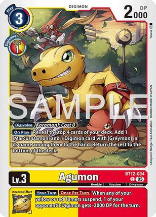 Agumon - BT12-034 (Reprint) [BT12-034] [Advanced Booster Digimon Generation] Foil