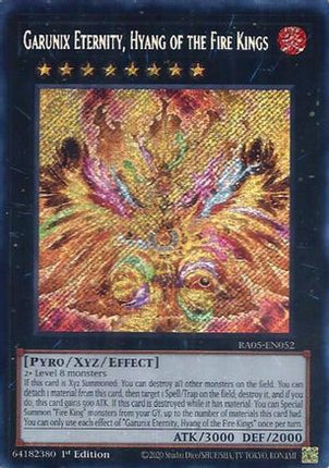 Garunix Eternity, Hyang of the Fire Kings  [RA05-EN052] Secret Rare 1st Edition