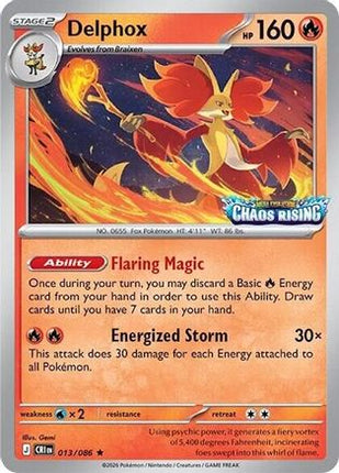 Delphox - 013/086 (Chaos Rising Stamped) [Miscellaneous Cards & Products] Holofoil