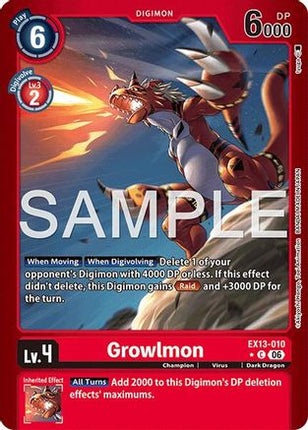 Growlmon (Limited Foil) [EX13-010] [Chivalrous XIII] Foil