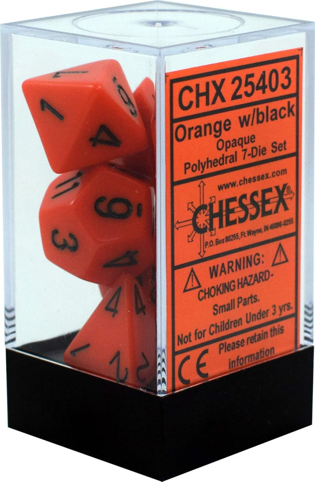 Chessex D&D Dice-16mm Opaque Orange and Black Plastic Polyhedral Dice Set