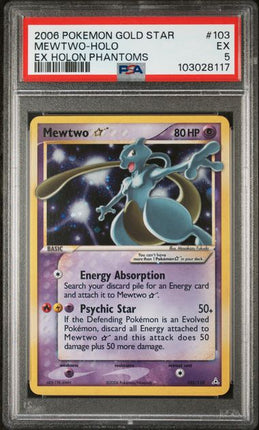 2006 Pokemon Gold Star Mewtwo-Holo EX Holon Phantoms PSA EX 5
