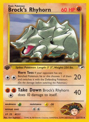 Brock's Rhyhorn (22) - 22/132 [Gym Heroes] 1st Edition
