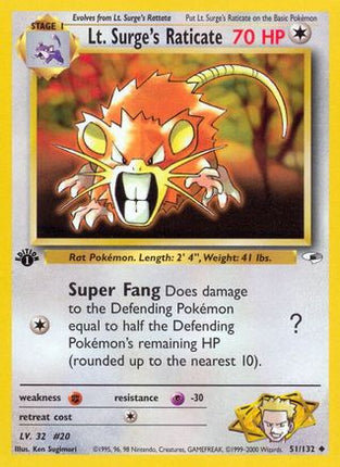 Lt. Surge's Raticate - 51/132 [Gym Heroes] 1st Edition