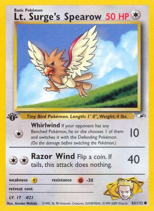 Lt. Surge's Spearow (83) - 83/132 [Gym Heroes] 1st Edition