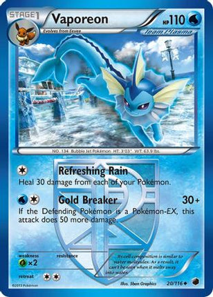Vaporeon (Team Plasma) - 20/106 [Plasma Freeze] Reverse Holofoil