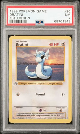 1999 Pokemon Game Dratini #26 1st Edition PSA NM 7
