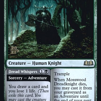 Mosswood Dreadknight // Dread Whispers [Wilds of Eldraine Promos] Prerelease Foil