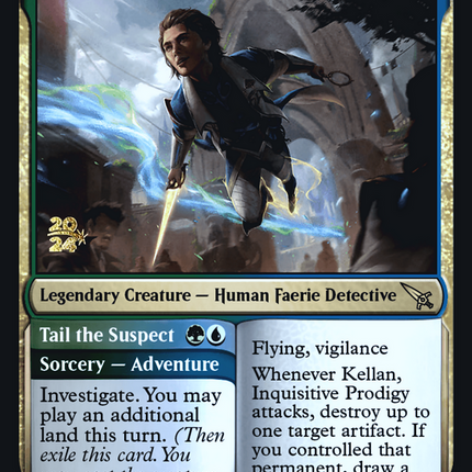 Kellan, Inquisitive Prodigy // Tail the Suspect [Murders at Karlov Manor Promos] Prerelease Foil