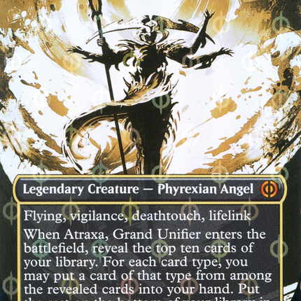 Atraxa, Grand Unifier (Showcase) (Borderless) [Phyrexia: All Will Be One] Step-and-Compleat Foil