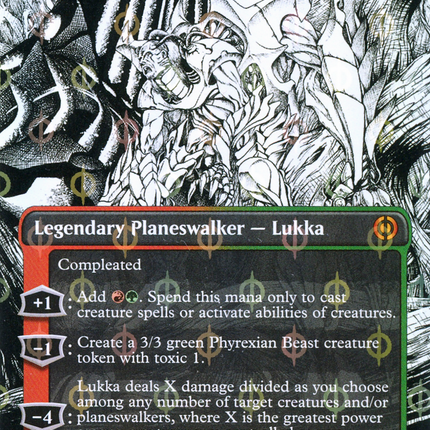 Lukka, Bound to Ruin (Showcase) (Borderless) [Phyrexia: All Will Be One] Step-and-Compleat Foil