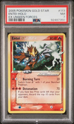 2005 Pokemon Gold Star Entei-Holo #113 EX Unseen Forces PSA NM 7