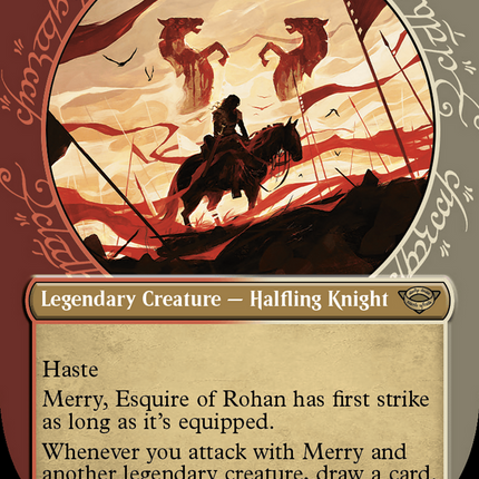 Merry, Esquire of Rohan (Showcase) (Borderless) [The Lord of the Rings: Tales of Middle-earth] Surge Foil