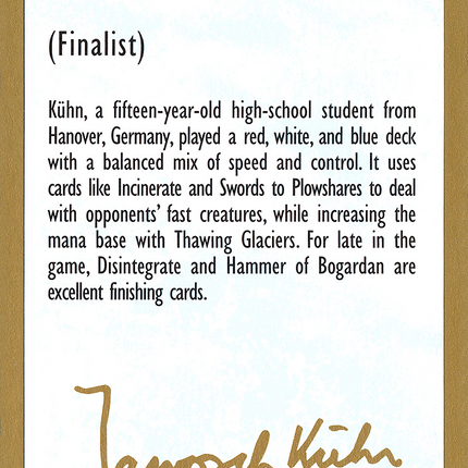 Janosch Kühn Bio 1997 [World Championship Decks 1997]