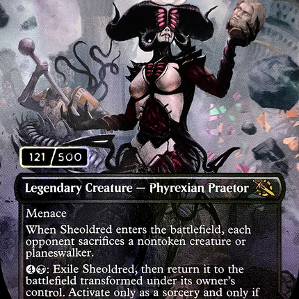 Sheoldred // The True Scriptures (Borderless) [March of the Machine] Serialized Foil