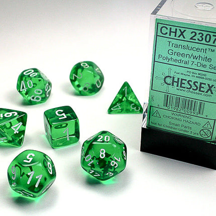 Translucent Green/white Polyhedral 7-Dice Set