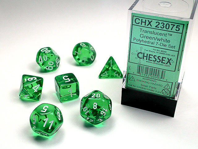 Translucent Green/white Polyhedral 7-Dice Set
