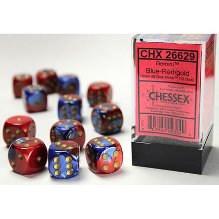 Chessex 12 D6 16mm Blue-Red/gold Dice