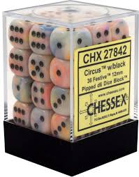 Chessex - 12mm Circus/Black (black light reactive!) Polyhedral Dice