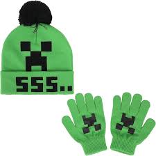 Minecraft Exploding Creeper Kids Pom Beanie & Gloves Set