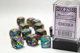 Chessex 12 D6 16mm Mosiac/yellow Dice