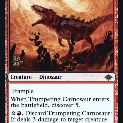 Trumpeting Carnosaur [The Lost Caverns of Ixalan Promos] Prerelease Foil