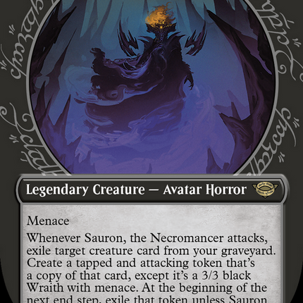 Sauron, the Necromancer (Showcase) (Borderless) [The Lord of the Rings: Tales of Middle-earth] Surge Foil
