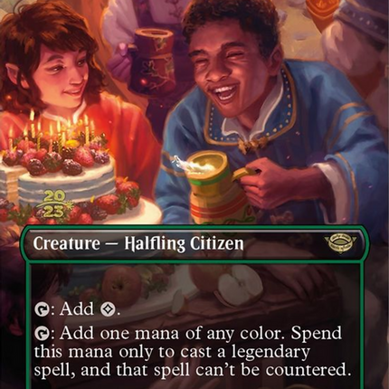 Delighted Halfling (Borderless) [Tales of Middle-earth Promos] Prerelease Foil