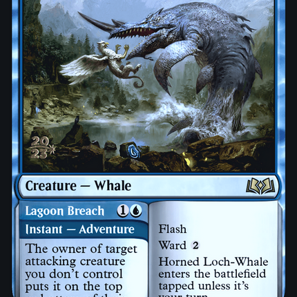 Horned Loch-Whale // Lagoon Breach [Wilds of Eldraine Promos] Prerelease Foil