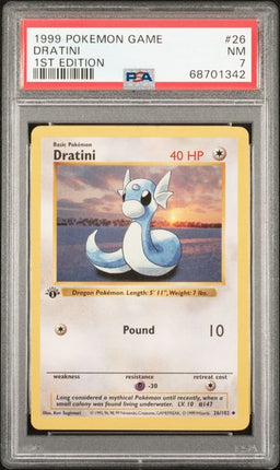 1999 Pokemon Game Dratini #26 1st Edition PSA NM 7